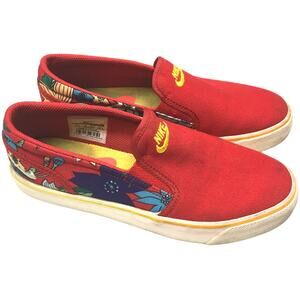 Nike Toki Sneakers Aloha Floral Slip On Red Print Casual Shoes Size Women's 7.5